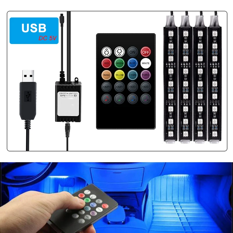 Jiamen интерьер автомобиля атмосфера светодиодный RGB полосы светильник тире пол