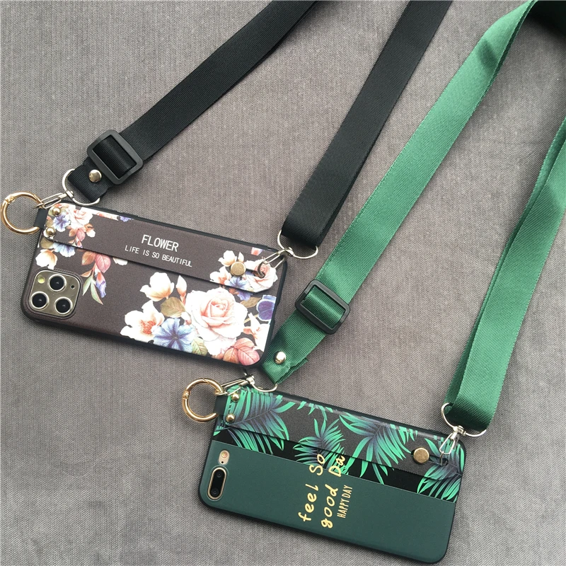 A51 A71 A31 Чехол Crossbody Leaf Flower Soft Wristband Holder Cover для Samsung S20+ Note 10 Lite A41 A50 A70 A30 S8 S9 S10 S20 on.