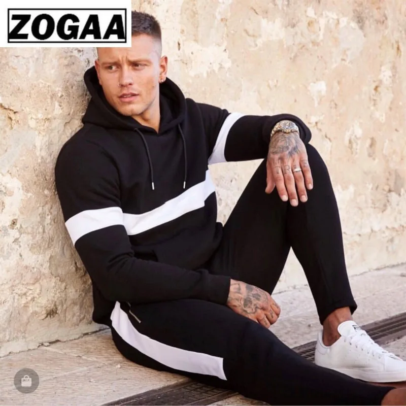 

ZOGAA Tracksuits Men Hooded Stitching Color Sweatshirt Pants Two Pieces Sets Autumn Casual Sport Suit Hot Pocket Sweatsuit Chic