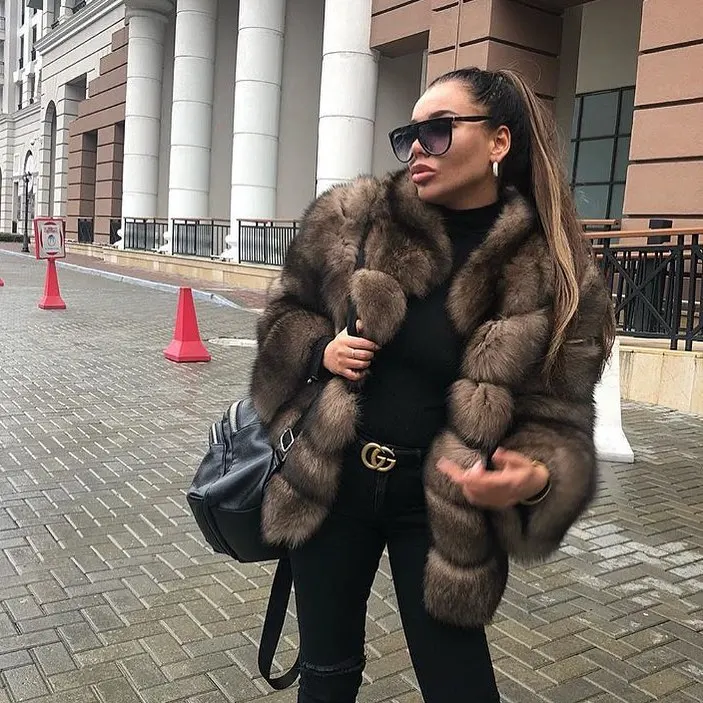 65cm long Женское новое пальто из натурального Лисьего меха Женское зимнее плотное пальто из настоящего меха лисица Меховая куртка Верхняя одежда женские со стоячим воротником жакет из меха - Цвет: 65cm long