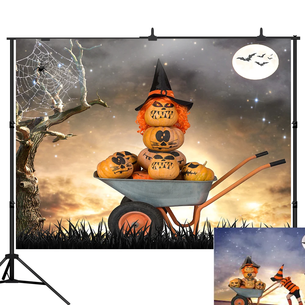 

Lyavshi фон для фотографий Хэллоуин Тыква тележка Луны летучей мыши ребенка фон для фотосъемки фотосессия фотосъемка для студийных портретов ...