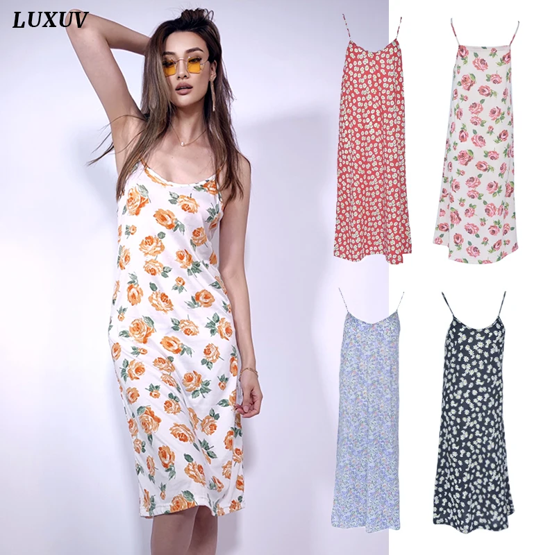 

LUXUV Women's Clothing Tank Dress Floral Print Boho Traf Summer Beach Sukienka Harajuku For Ceremony Midi Costume Loose Robe