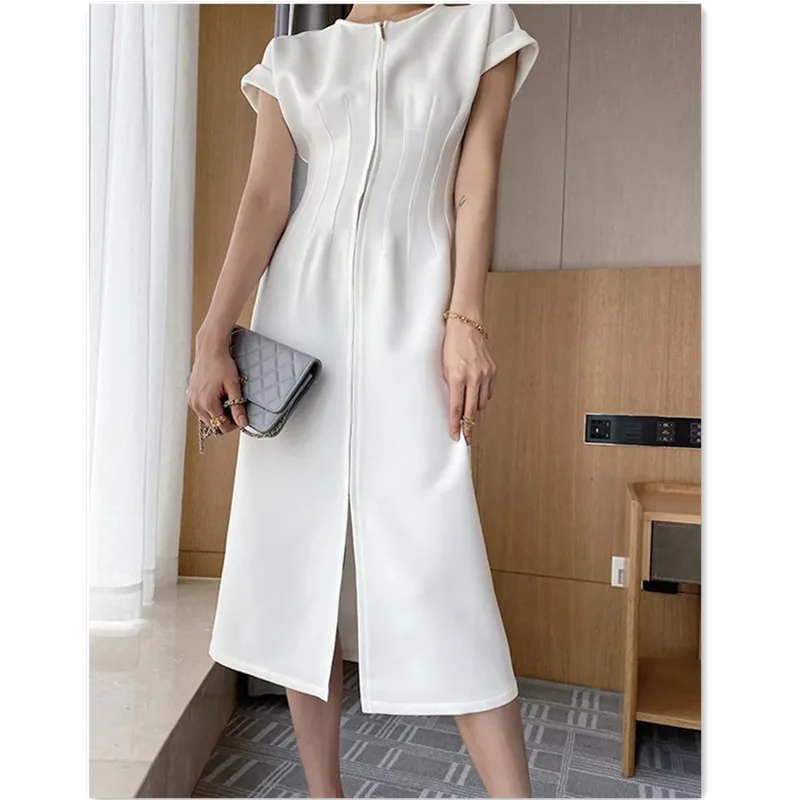 

Woman Dresses 2021 Summer New Work Office Female Slim High Dress Solid Color Elegant Bodycon Women Simplee Chic Party Vestidos