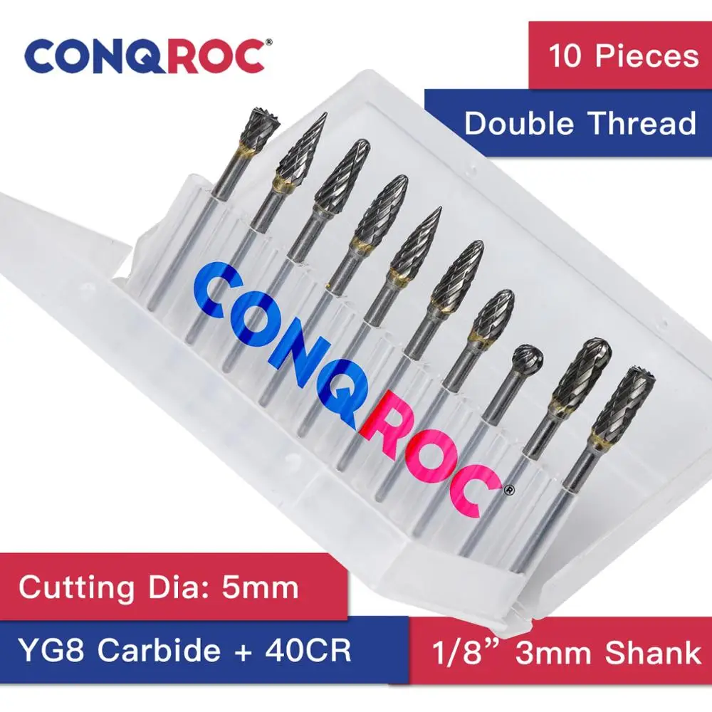 Набор твердосплавных заусенцев для гравировки диаметр 5 мм хвостовик 3 1/8 дюйма 10