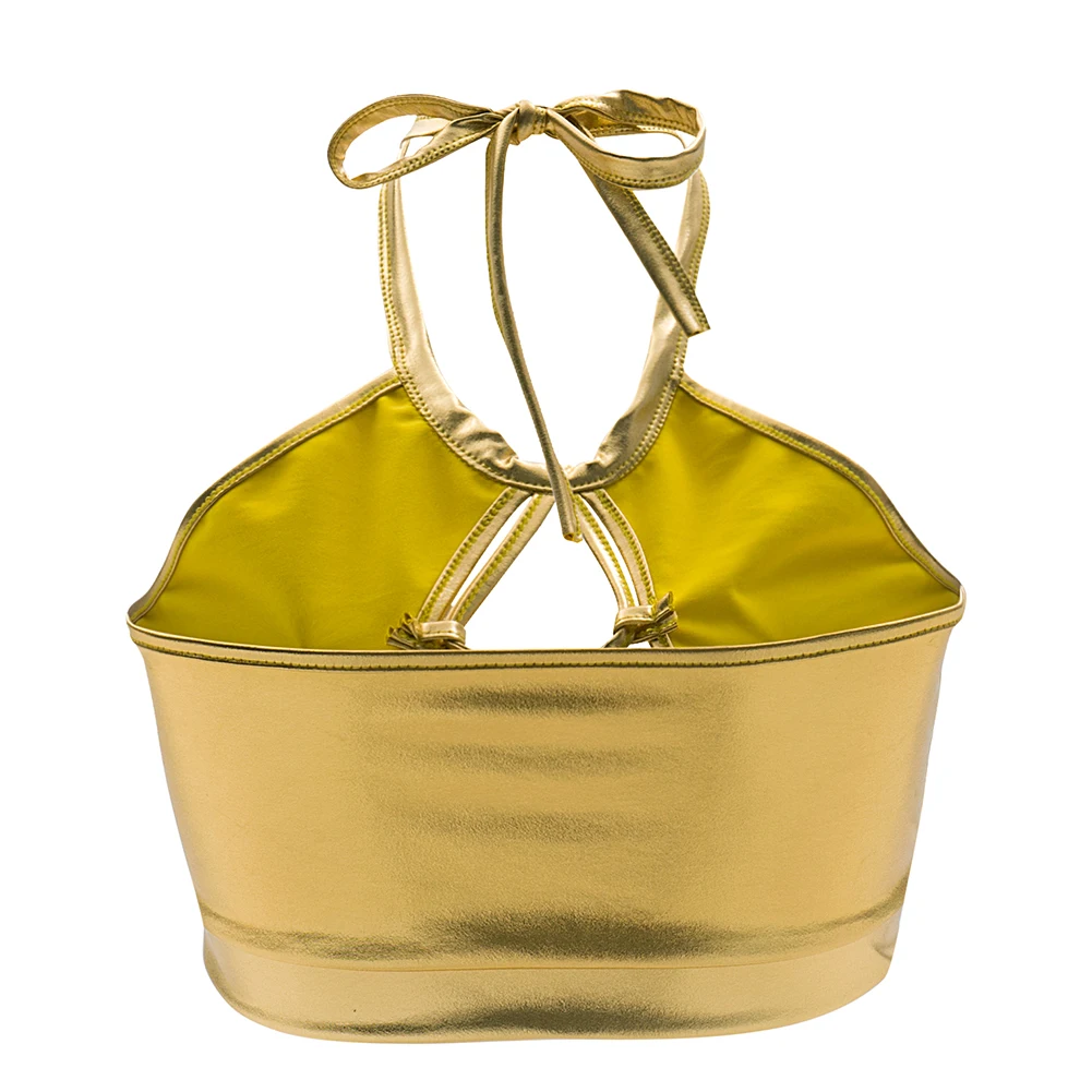 Women Elastic Hollow Out Camis Sexy Bandage Tanks Camisole Halter Girl Dance Cropped Tops Sliver Vest Gold Tank XXL | Женская одежда