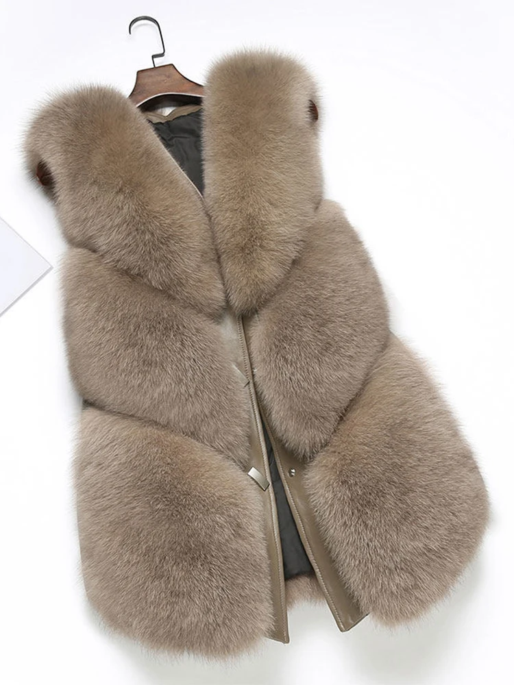 Женский Пушистый Жилет из натурального меха лисы осенне-зимний жилет