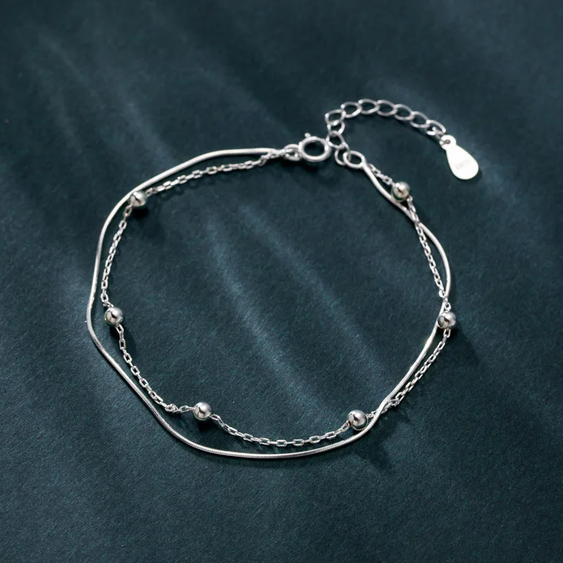 Женский браслет из серебра 925 пробы с двумя бусинами | Украшения и аксессуары