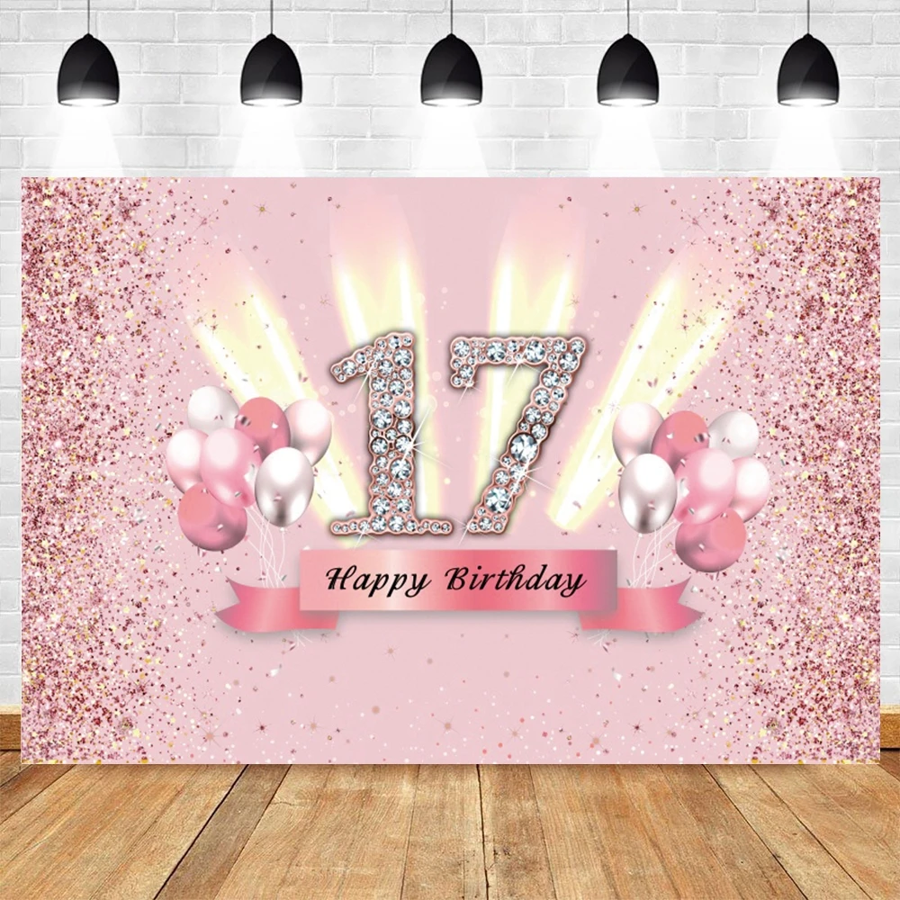 

Yeele Backdrop Photographic Glitter Pink Golden 17th Birthday Party Balloon Vinyl Background Photography Photo Studio Photophone