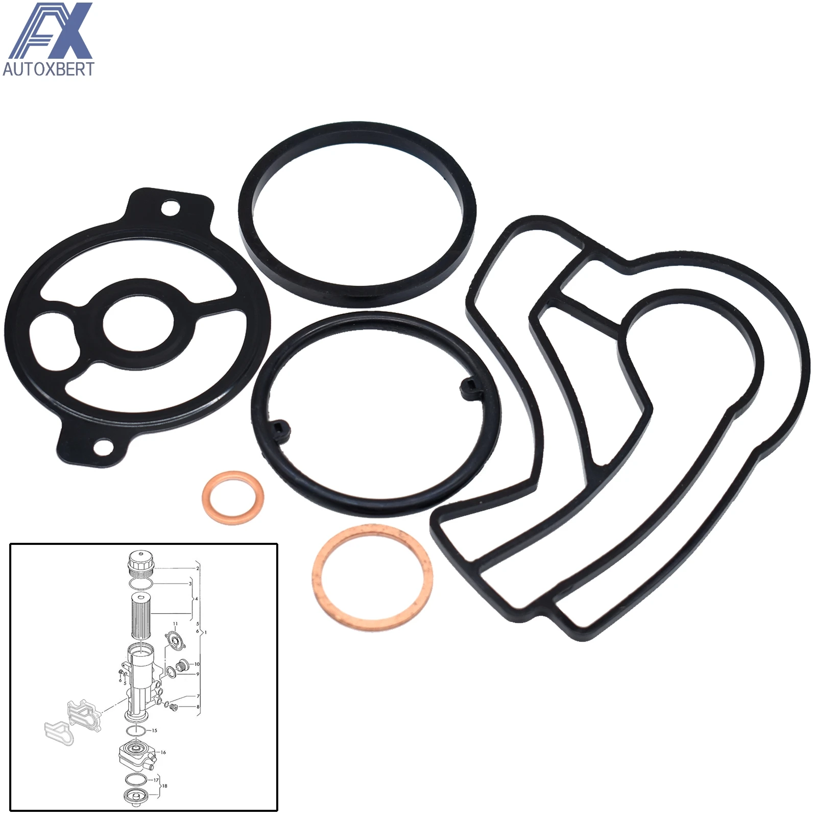Комплект уплотнений для корпуса фильтра масляного радиатора двигателя