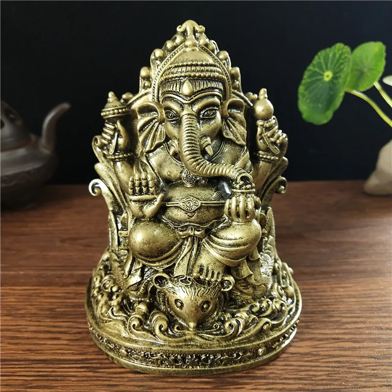 

Ganesha Statue Buddha Elephant God Sculpture Home Office Garden Decoration Resin Bronze Color Buddha Statues Figurines Ornament