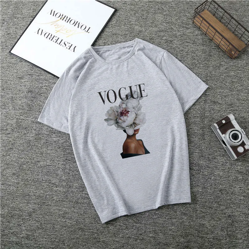 Poleras Mujer De Moda летняя футболка Женская Vogue с буквенным принтом Vogue Harajuku футболка плюс размер панк Футболка Camiseta Mujer - Цвет: 1864-Gray