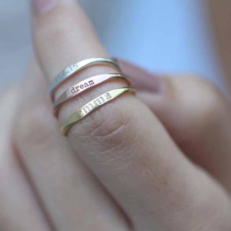 Изящное пользовательское имя кольцо Bijoux пользовательское слово кольцо из нержавеющей стали персонализированное имя кольцо Femme укладки именные кольца в золотом и серебряном цвете
