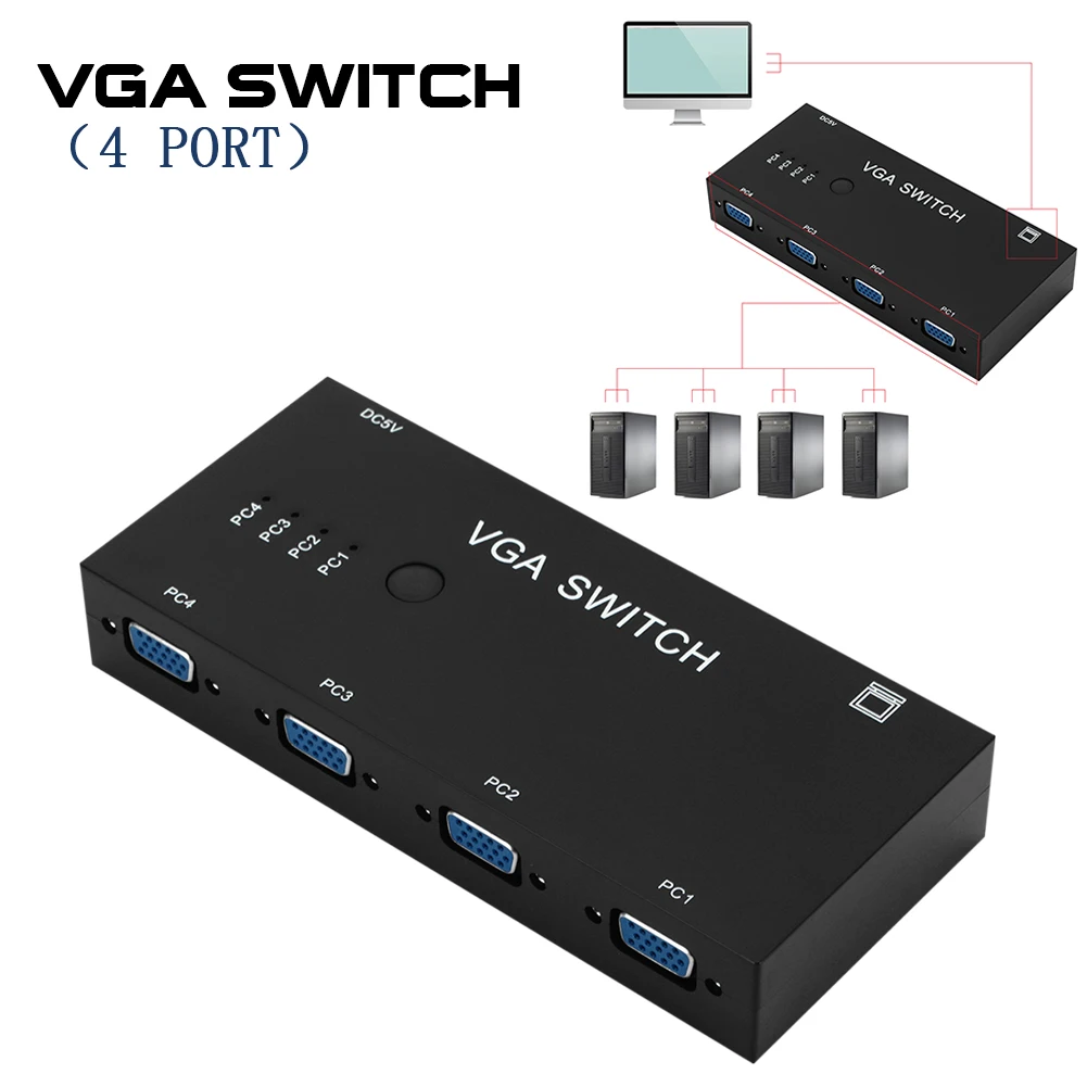 Коммутатор VGA с 4 портами коммутатор для аудио и видео SVGA узла в 1 дисплее входа