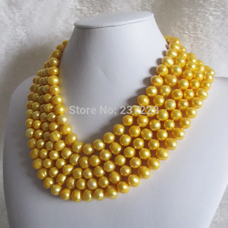 Горячая # Оптовая цена Бесплатная ^ 100 дюйма 8 мм золотое ожерелье из пресноводного