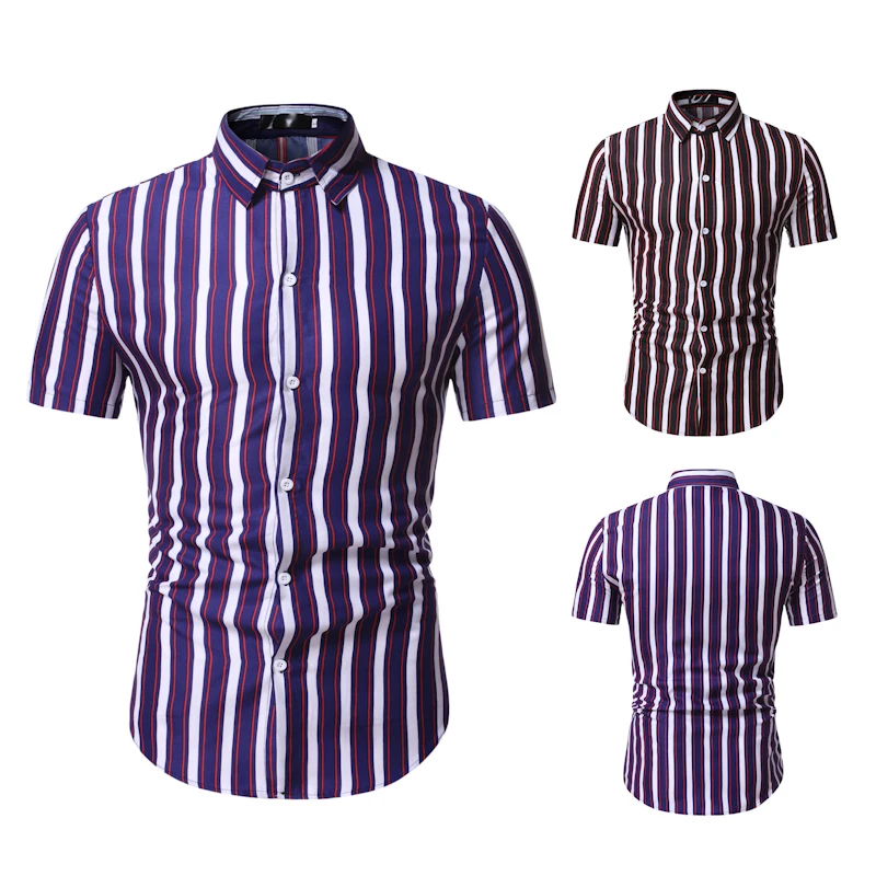 Мужские рубашки с коротким рукавом повседневные свободные в полоску мужские