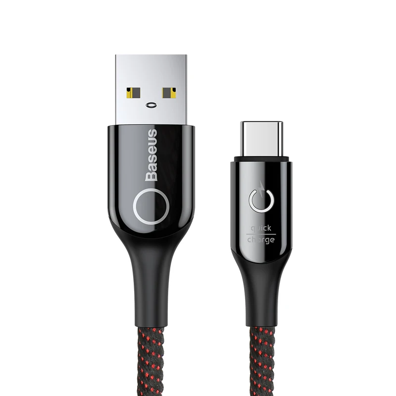 Baseus Led light usb type c кабель 3A Быстрая зарядка данных для samsung s8 s9 huawei oneplus 6 5 xiaomi note 7 зарядный кабель Android - Тип штекера: Black