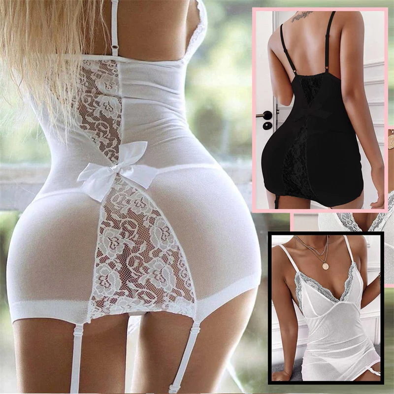 

Ladies Lace Hollow Sleeveless Babydoll Underwear Home Pajamas Sexy Nightdress