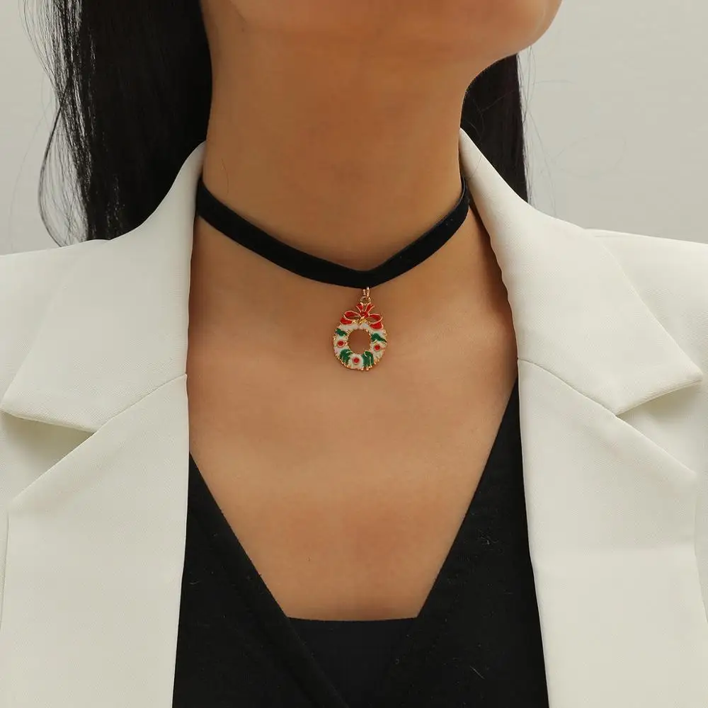 

Классический Рождественский подарок, черное бархатное ожерелье, подвески, милый Рождественский бант, Пончик, ювелирные изделия для женщин ...