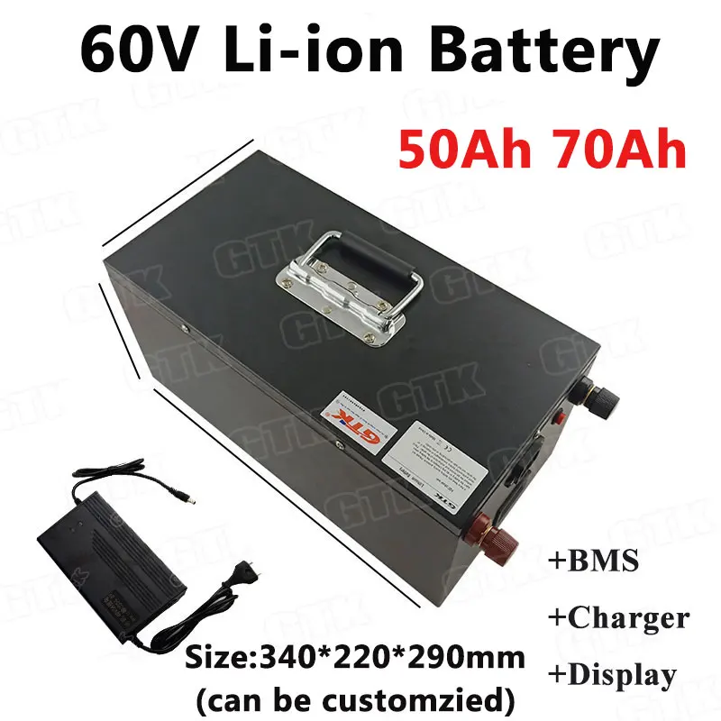 

Lithium 60V 50Ah 70Ah li ion battery pack with BMS for 8000w scooter power supply motorcycle energy storage +5A charger