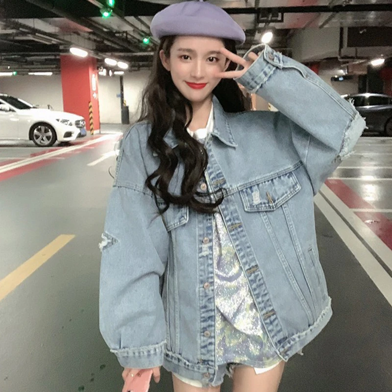 Женский рваный джинсовый пиджак Gang Feng свободный в стиле Харадзюку ретро женская