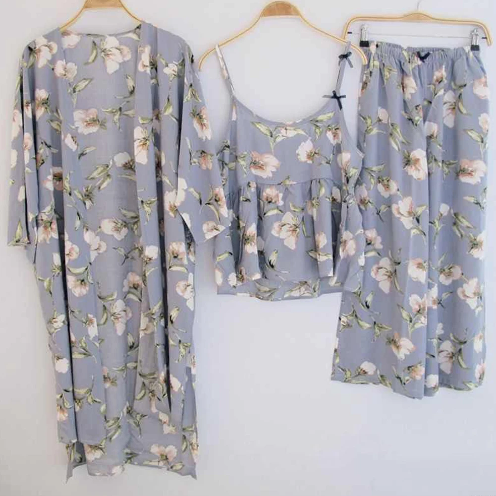 Женские пижамные комплекты из 3 предметов весенне летняя одежда для интерьера