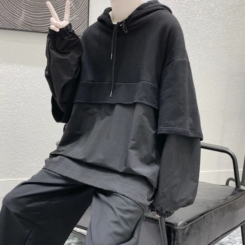 

2020 Autumn And Winter New Youth Popular Men's Loose Solid Color Block Color Hooded Sweatshirt Fashion Casual All-match Pullover