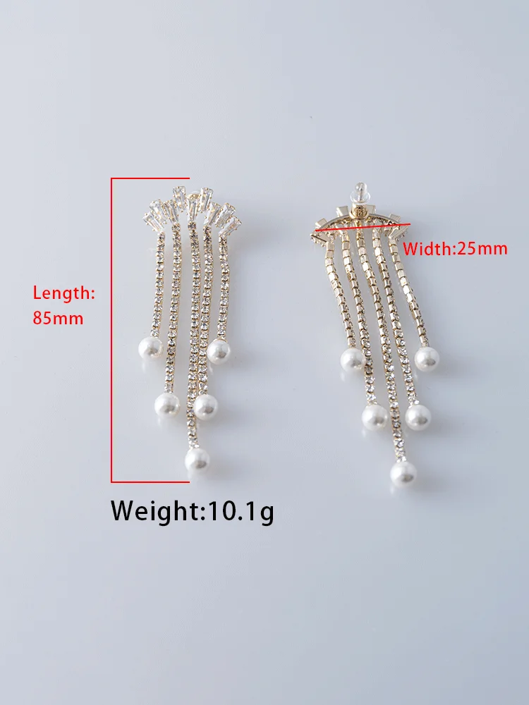 

2021 Fashion Long Tassel Drop Earrings for Women Weddings Party Jewelry Gift Female Pearl Shiny Crystal Dangle Luxury Earrings