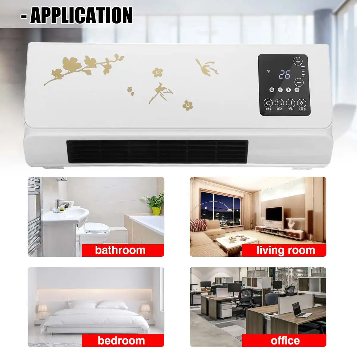 

2000W Wall-mounted Air Conditioner Cooler Heating Waterproof Fan Home Dormitory Timing Remote Control Touch Screen PTC Heating