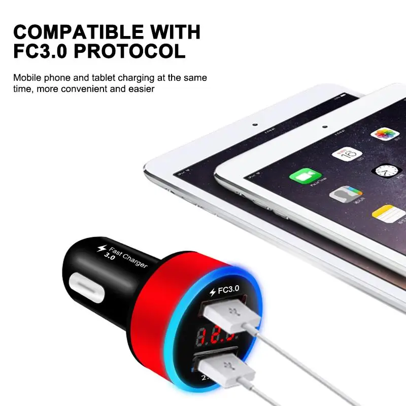 AOZBZ Высокое качество Быстрая зарядка 3 0 USB lcd цифровое автомобильное зарядное