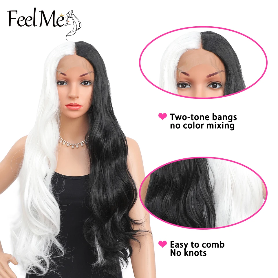 

Straight Hair T Part Lace Wigs for Black Women Natural Hairline FEEL ME HAIR White Blonde 613 Color Synthetic Glueless Lace Wigs