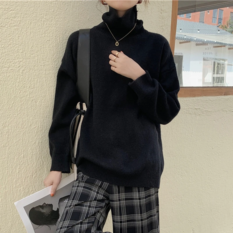 

FMFSSOM New Autumn Winter Korean Style Elegant Women's Sweaters Pullover Turtleneck Warm Oversize Jumper Lady Tops