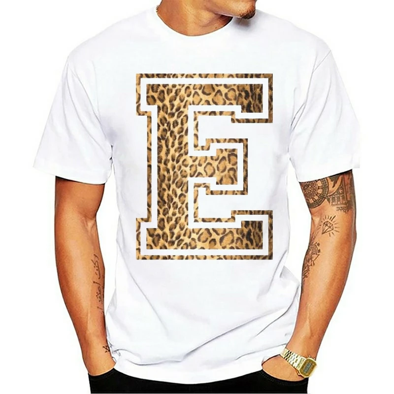 

Simply Letter Style E Leopard T Shirt Printed Graphic Name Lettering Text Mens Mens Unisex Tees O-Neck Casual SHORT