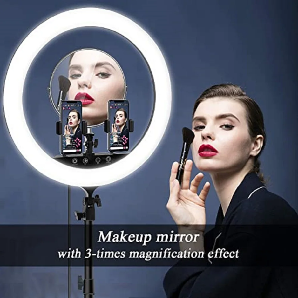 

18 inch Ring Light with 3 Phone Holders LED Ring Light Kit with Tripod Stand Dimmable 3000K-6000K 55W for YouTube Live Stream