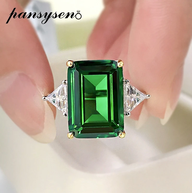 

PANSYSEN 925 Sterling Silver Emerald Cut 10*14MM Emerald Created Moissanite Engagement Ring For Women Luxury Fine Jewelry Gift
