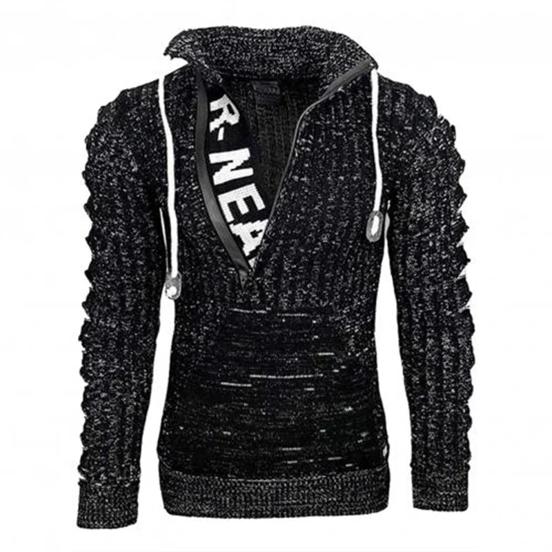 

2022 Men Autumn Winter Letters Sweater Long Sleeve Turn Down Collar Ripped