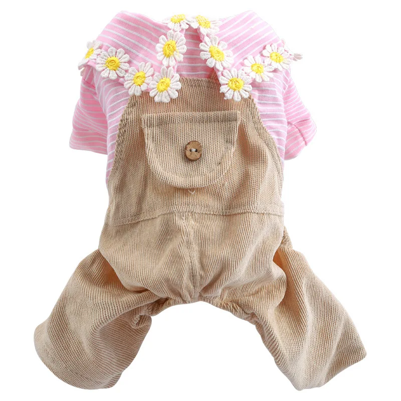 

Толстовка для собак и кошек, осенне-зимняя, в полоску, с цветами, комбинезон для животных, 2 цвета