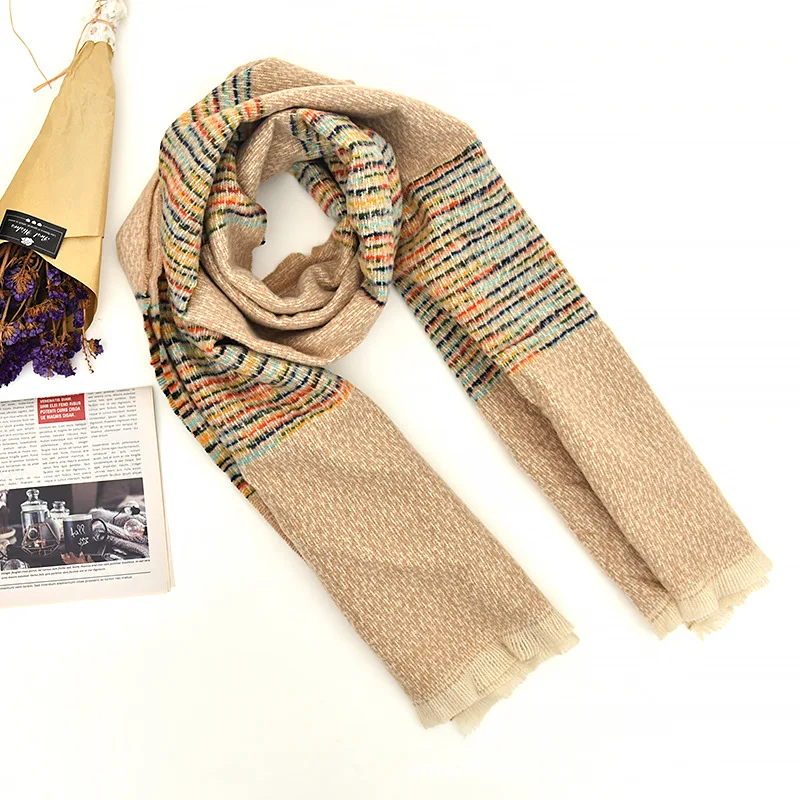 

KENSHELLEY New Hot Sale Retro Jacquard Knitted Scarf Super Soft Scarves Gift Winter Warm 100% Cashmere Scarf for Women