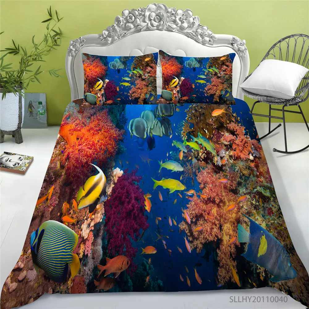

3D Bedding Set Fish Printing Duvet Cover Set 2/3 Pcs Polyester Bedclothes Unique Design Bed Set Pillowcase