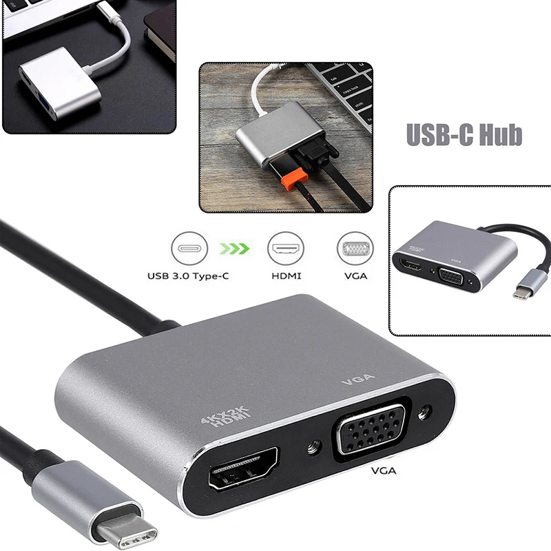 

USB 3.1 Type C To VGA Multiport Adapter USB C To HDMI-compatible 4K UHD Converter Port HUB