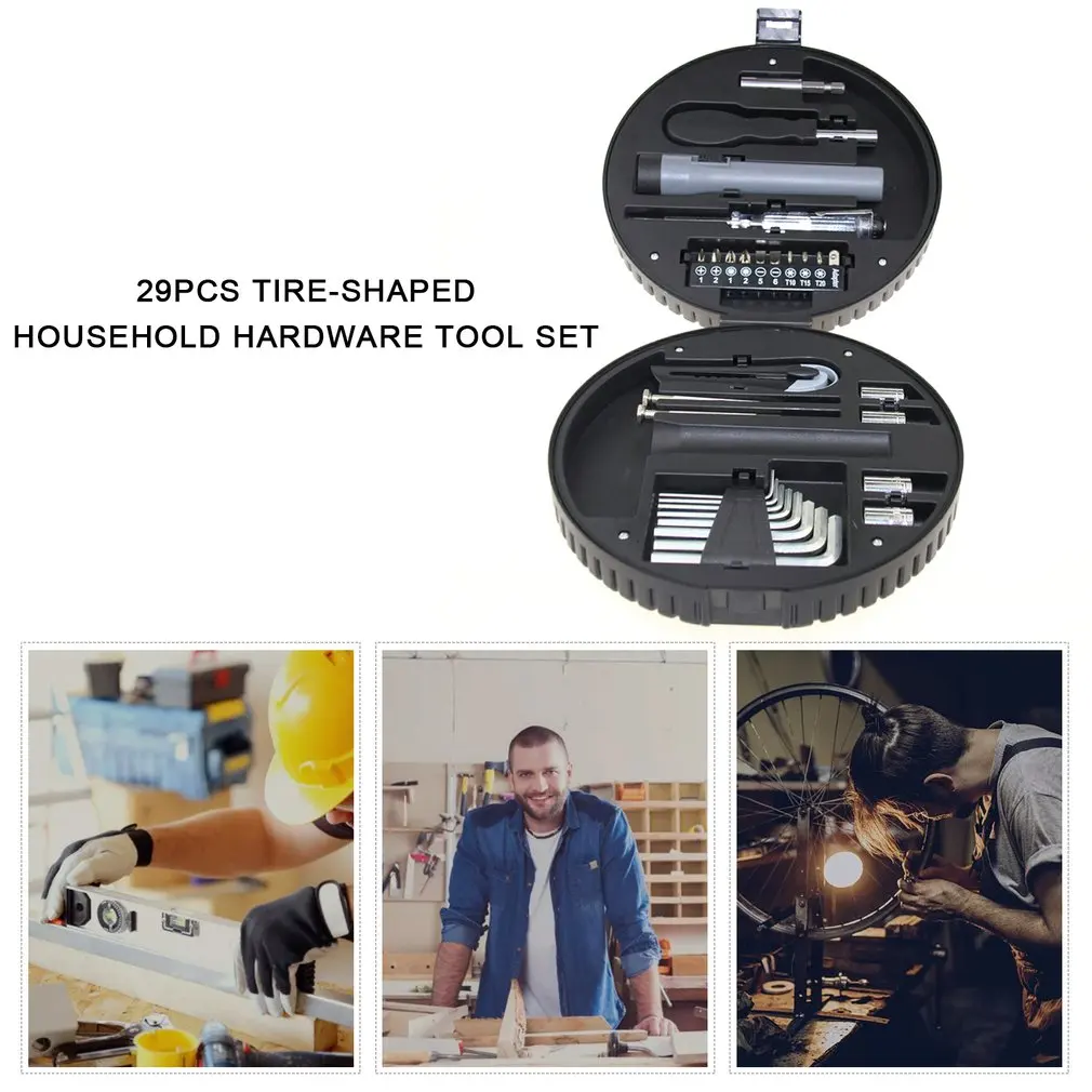 

29 Pcs Home Tire-shaped Tool Set Toolbox Hardware Hand Tools Kit Wrench Screwdriver Hammer Toolbox Set Toolkit