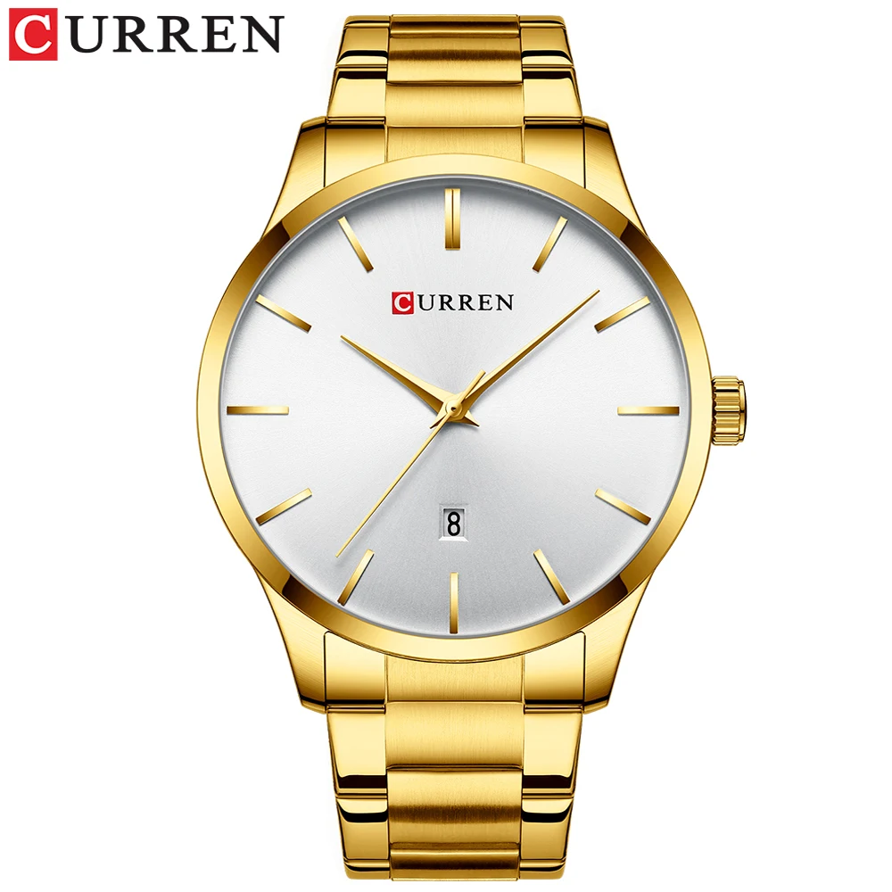 white gold watch Классические простые кварцевые часы с датой люксовый бренд CURREN часы мужские наручные часы из нержавеющей стали часы мужские Reloj Hombres - Цвет: white gold watch