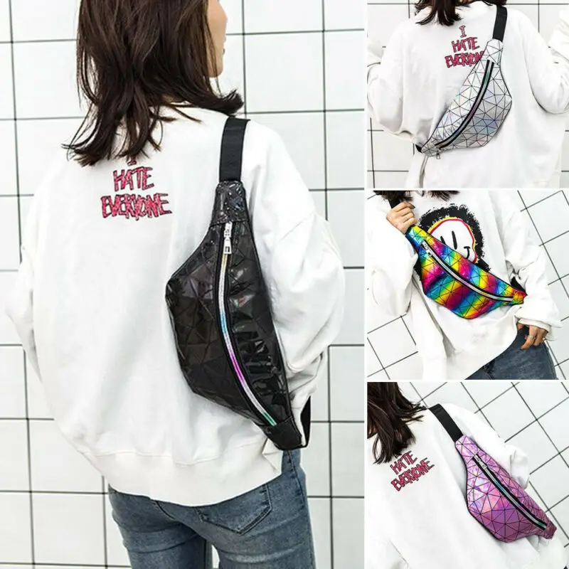 Женский мужской унисекс поясная сумка на молнии яркий клетчатый регулируемый