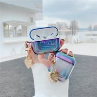 luxury rainbow transparent shell keychain headphone earphone hard cases for airpods 1 2 pro wireless headset accessories cover