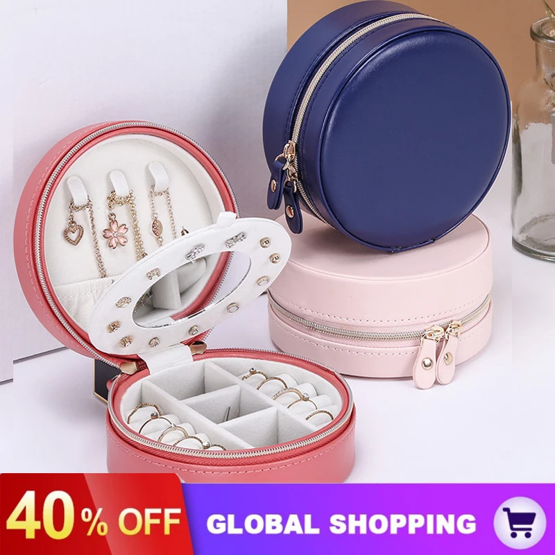 

Круглая портативная коробка для хранения, дорожная коробка для хранения ювелирных изделий, маленькая сумка для хранения сережек, колец, губ...