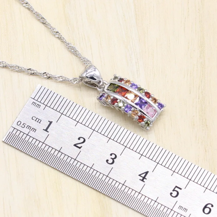 Комплекты украшений серебряного цвета разноцветный браслет с кубическим