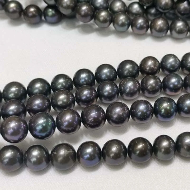 

AAA Freshwater Black Pearl 8 Strands per Set 10 mm Big Loose Beads Throught Hole 40cm one Strings