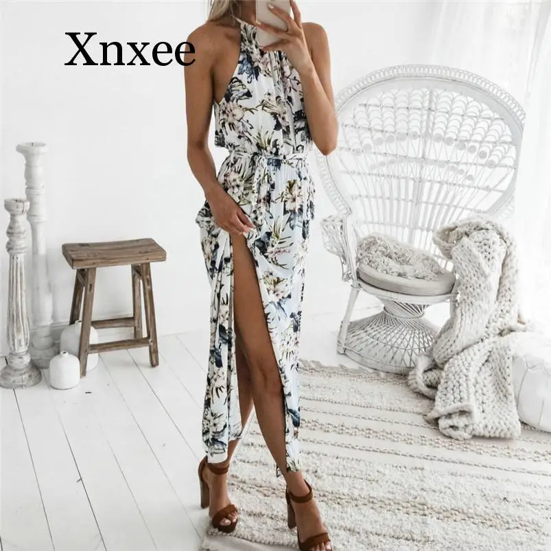 

Fashion summer dress beach dress Womens Summer Print Boho Long Maxi Evening Party sexy Floral Dress vestidos robe sleeveless