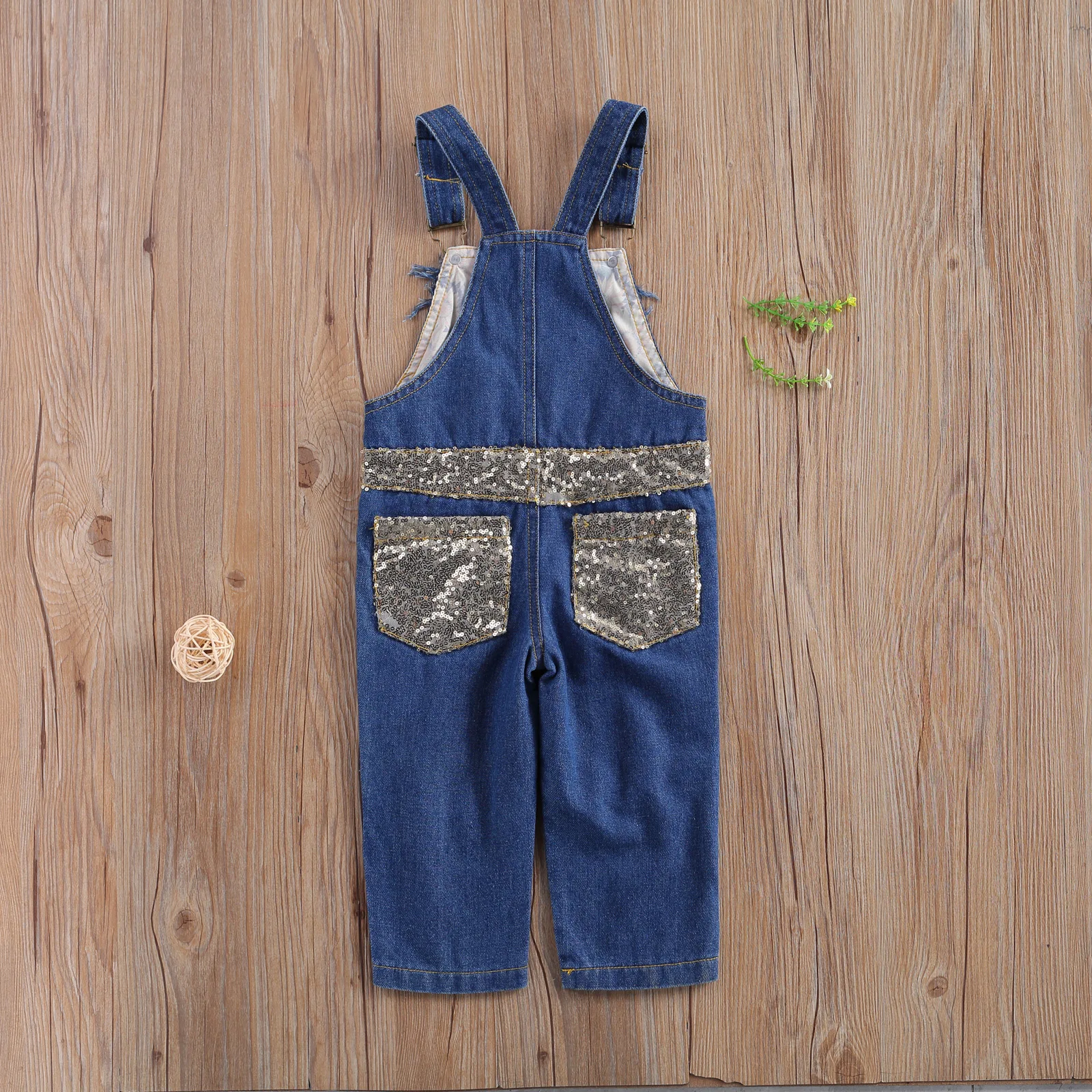 

Pudcoco 1-7Y Toddler Kid Baby Girl Spring Sunflower Print Sequined Ripped Suspender Jeans Long Pants Pockets Floral Overall