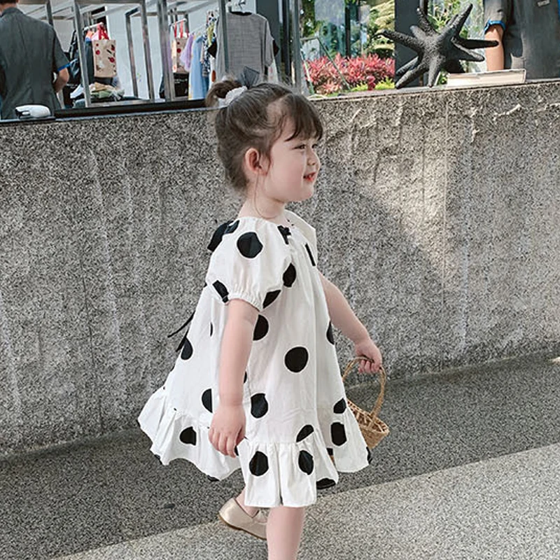 

kids' wear dresses infants and toddlers summer toddler girl polka dot stitching cotton dress 3-8 years old baby quality clothing