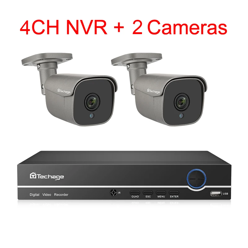 Techage H.265 4CH 5MP POE NVR комплект системы видеонаблюдения двухсторонняя аудио сигнализация звук AI IP камера ИК Открытый видео безопасности комплект наблюдения - Цвет: 4CH NVR and 2 Camera